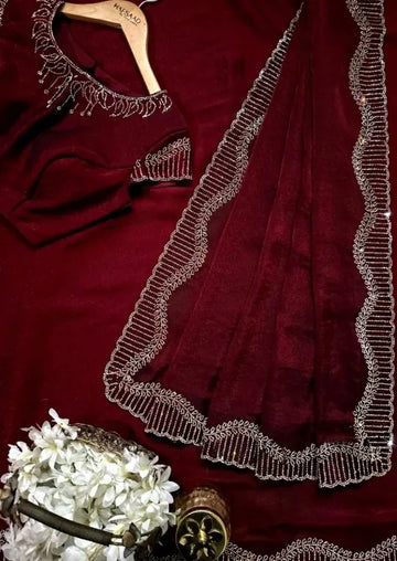 Elegant Chiffon Diamond Work Saree - Luxe Festive Wear for Women