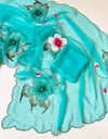 Elegant Chiffon Floral Brush Print Saree - Handwork & Cutwork Border for Festive Wear