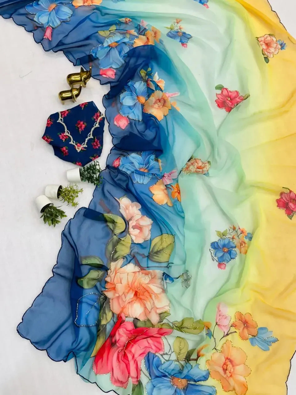 Premium Chiffon Floral Saree with Handwork Digital Print
