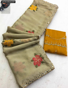 Elegant Chiffon Saree - Floral Embroidery & Mirror Work for Women