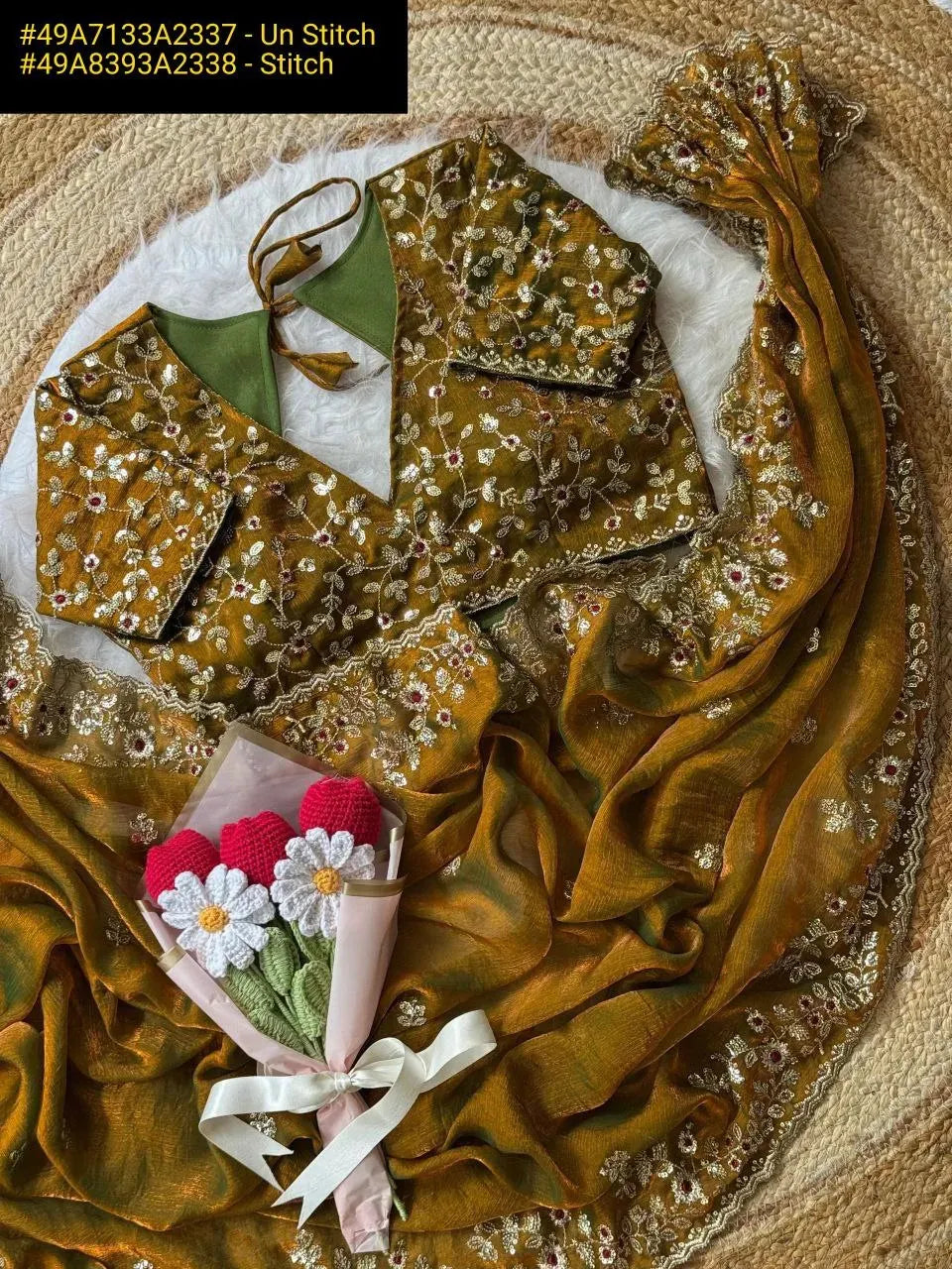 Elegant Chiffon Saree | Heavy Embroidery & Sequin Work – TREND BUY