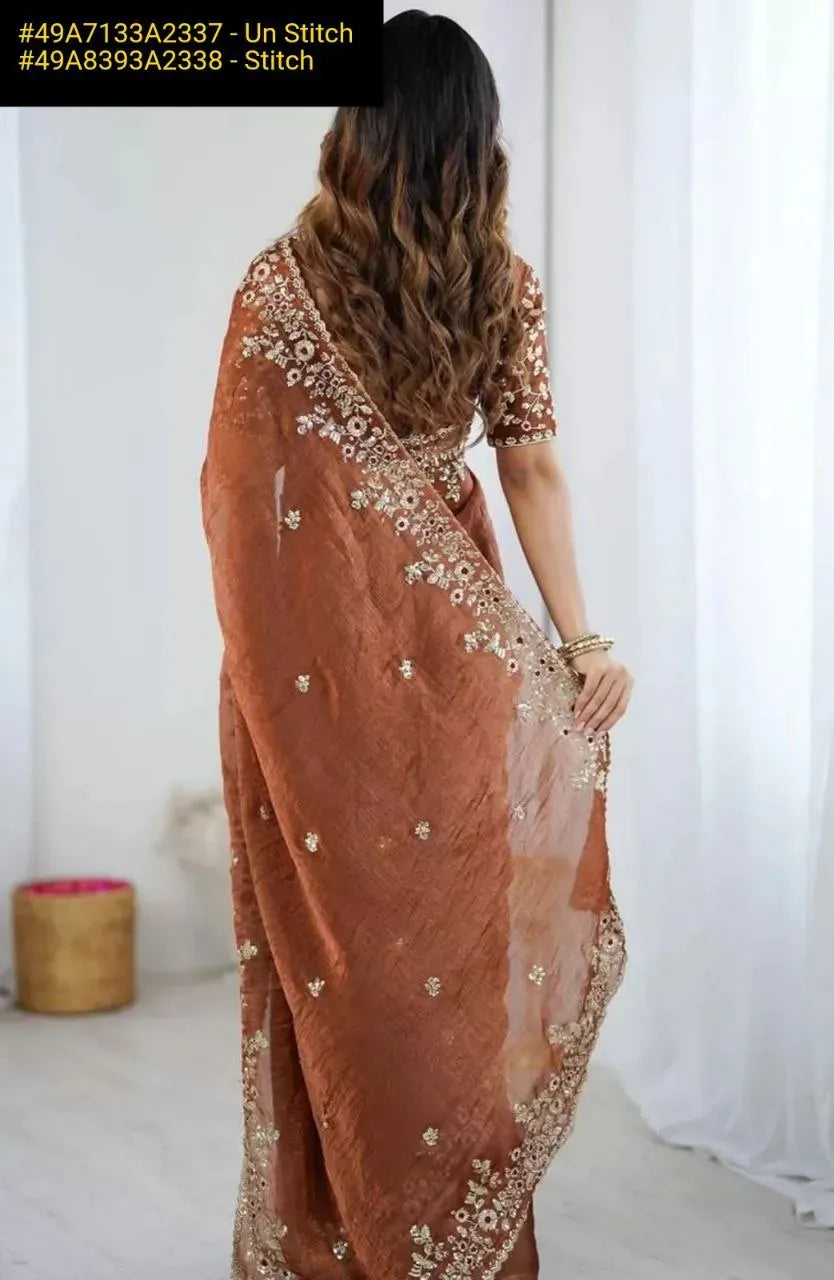 Elegant Chiffon Saree | Heavy Embroidery & Sequin Work – TREND BUY