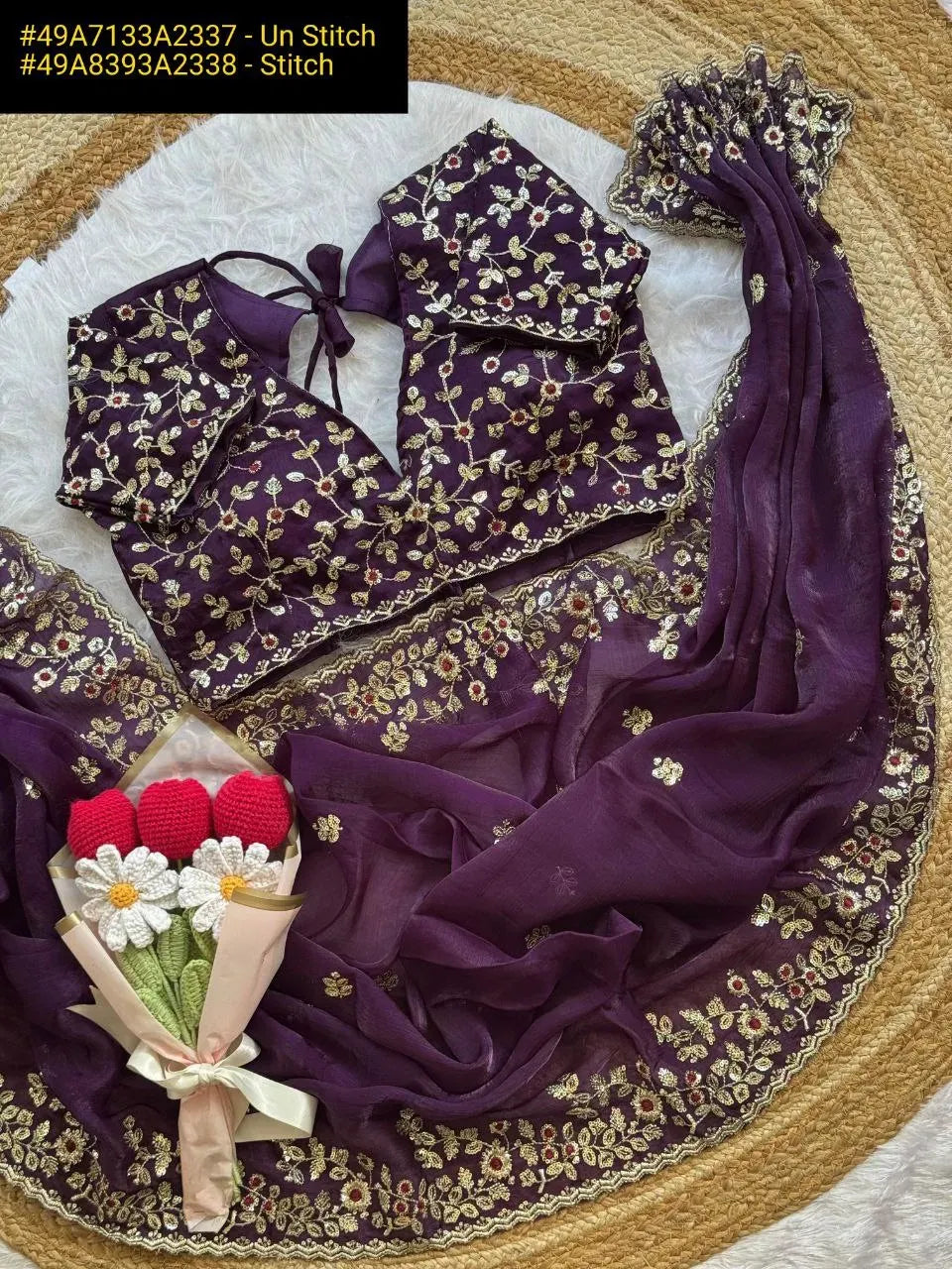 Elegant Chiffon Saree | Heavy Embroidery & Sequin Work – TREND BUY