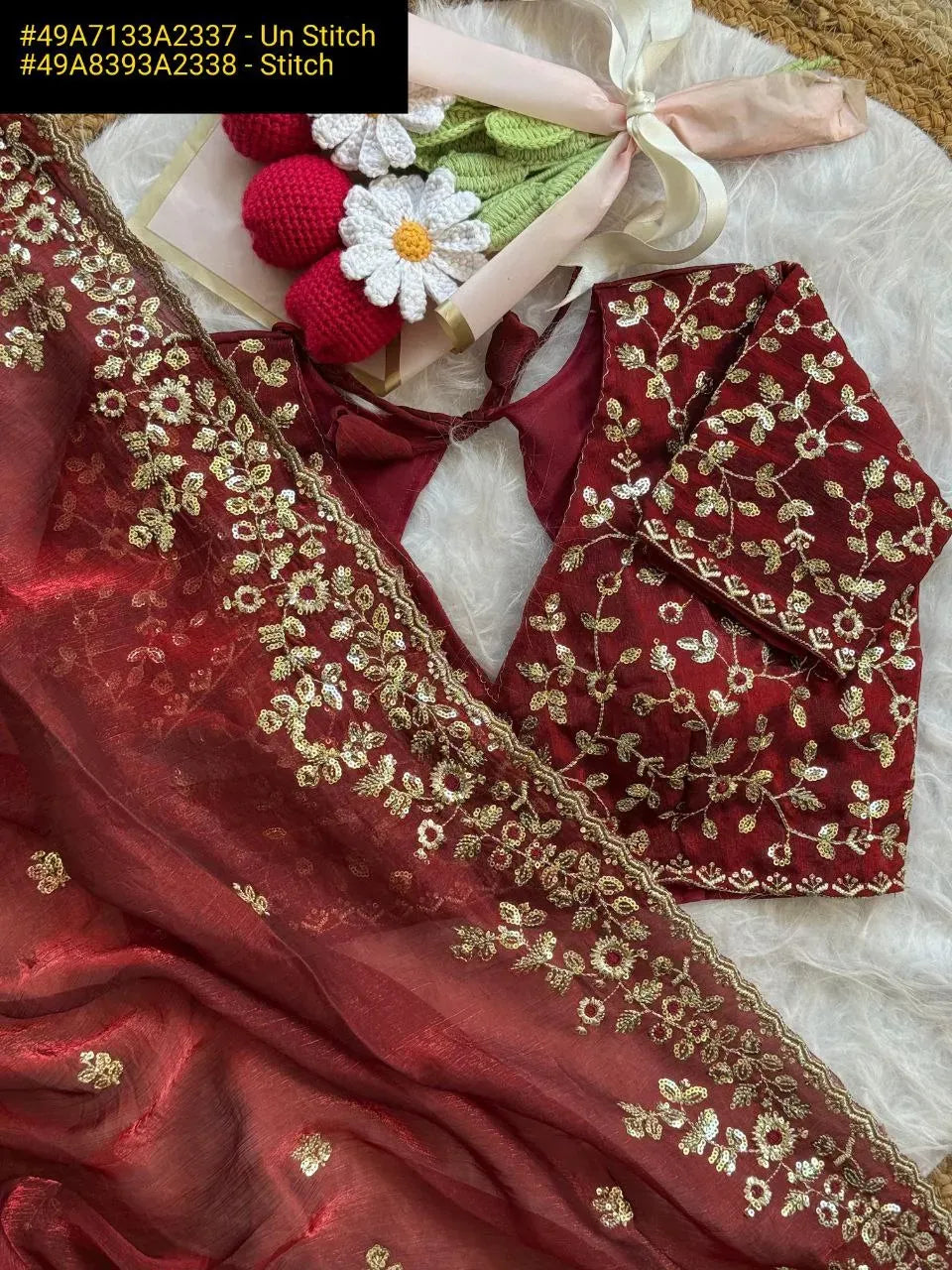 Elegant Chiffon Saree | Heavy Embroidery & Sequin Work – TREND BUY