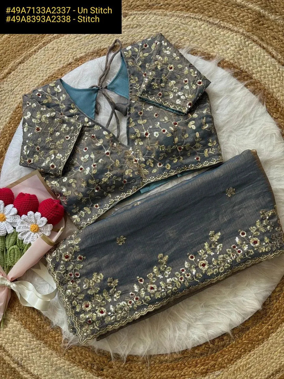 Elegant Chiffon Saree | Heavy Embroidery & Sequin Work – TREND BUY