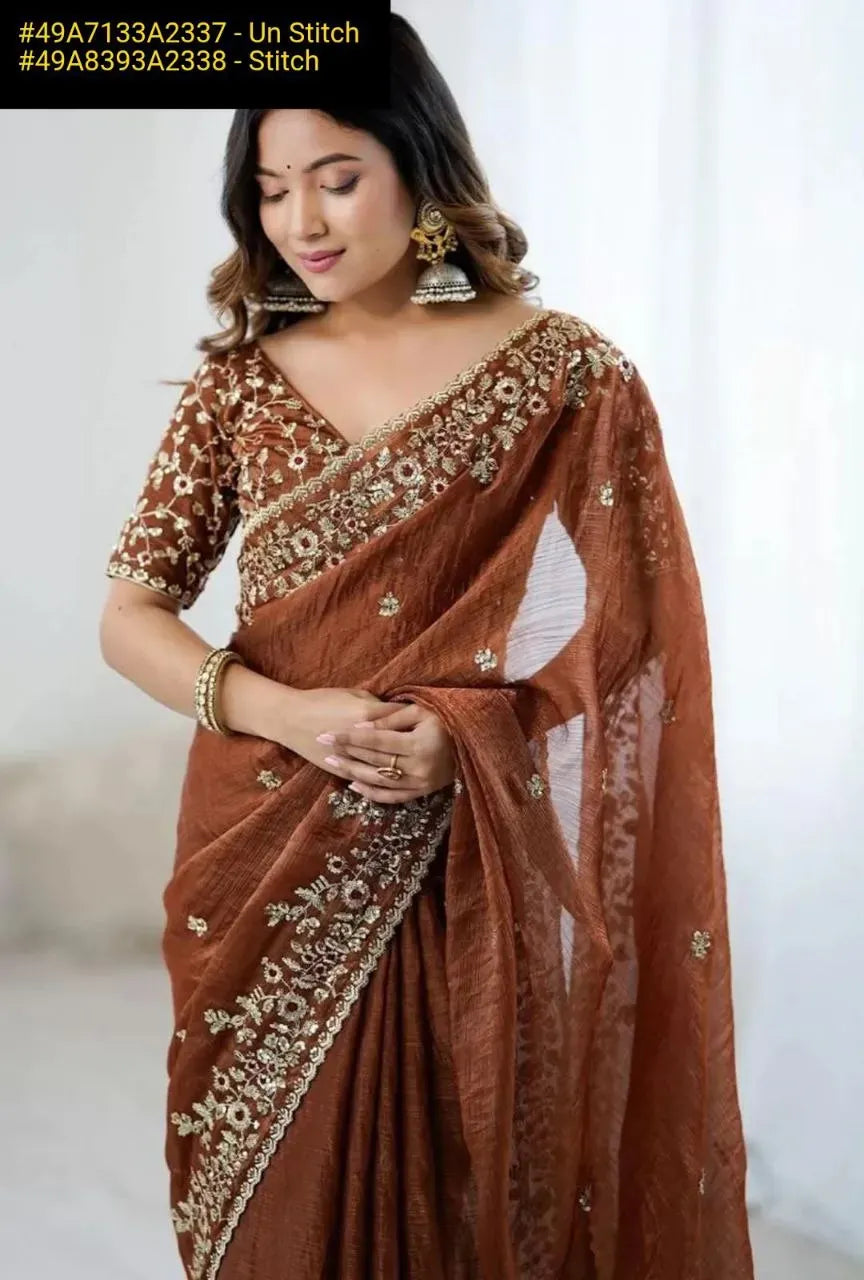 Elegant Chiffon Saree | Heavy Embroidery & Sequin Work – TREND BUY