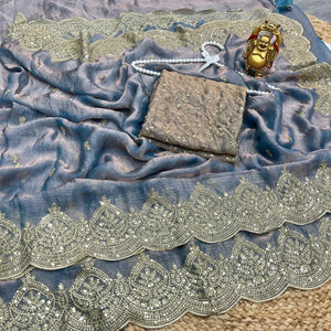 Elegant Chiffon Saree - Heavy Zari & Sequence Work for Parties