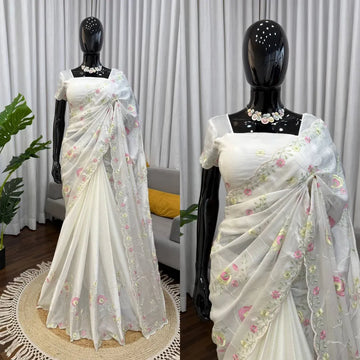 Elegant Chiffon Saree - Intricate Floral Embroidery for Party Wear