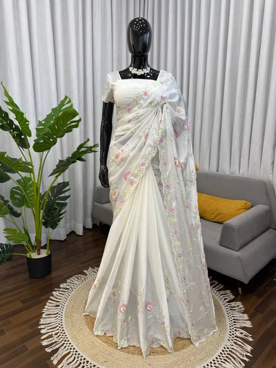 Elegant Chiffon Saree - Intricate Floral Embroidery for Party Wear