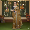 Bronze Gold Chiffon Saree with Original Beads Work | Festive Wear