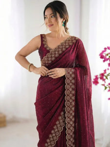 Elegant Chiffon Saree with Diamond Work - Premium Festive Wear for Women