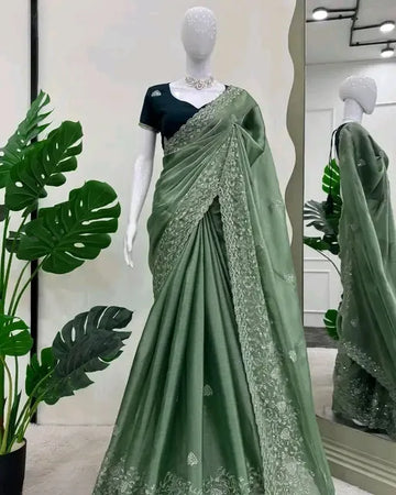 Elegant Chiffon Saree with Embroidery - Rich Festive Look for Festive & Wedding Wear