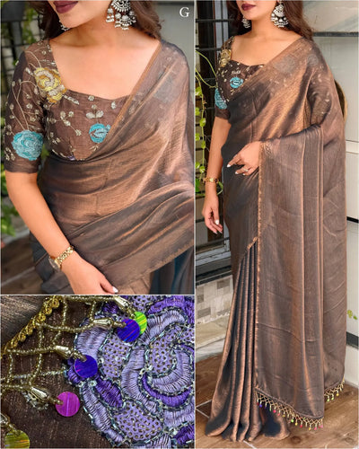 Elegant Chiffon Saree with Sequins Embroidered Blouse - Festive Wear for Women