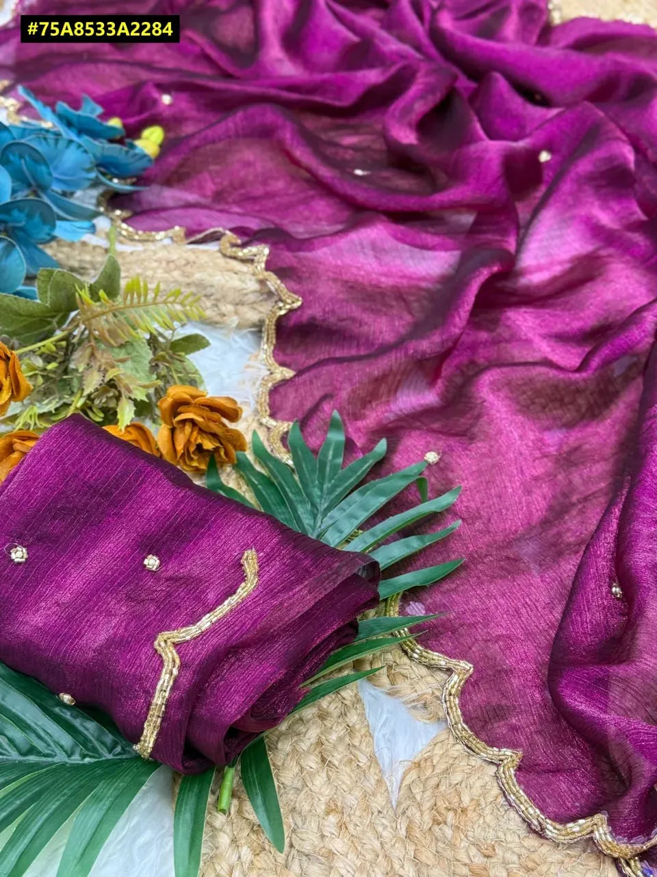 Elegant Chiffon Silk Saree | Handworked for Party Wear -... – TREND BUY