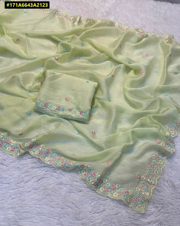 Elegant Chiffon Silk Saree - Sequins & Cut Work for Festive Wear