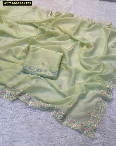 Elegant Chiffon Silk Saree - Sequins & Cut Work for Festive Wear