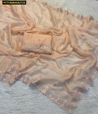 Elegant Chiffon Silk Saree - Sequins & Cut Work for Festive Wear