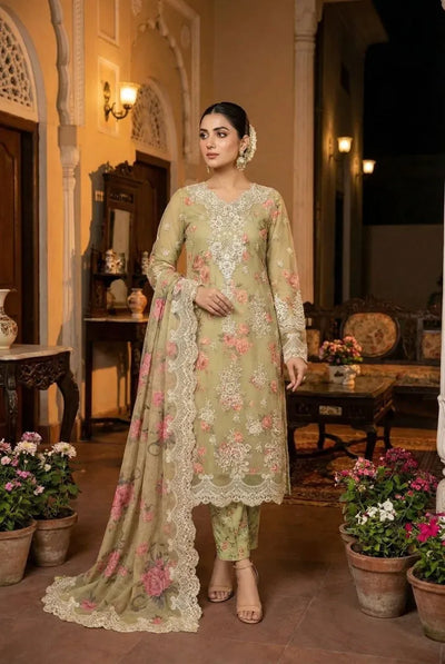 Elegant Chiffon Suit Set - Ready-to-Wear with Embroidery & Print