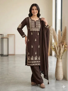 Elegant Chikankari Embroidered Rayon Kurti Palazzo Set with Dupatta - Festive Raksha Bandhan Wear