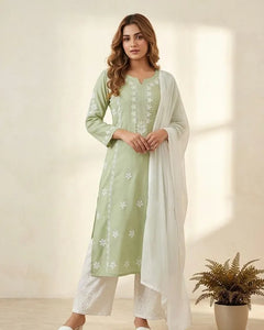Elegant Chikankari Kurti Palazzo Set with Dupatta for Women