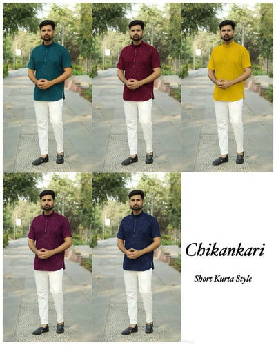 Elegant Chikankari Short Kurta - Rayon Festive Wear for Men