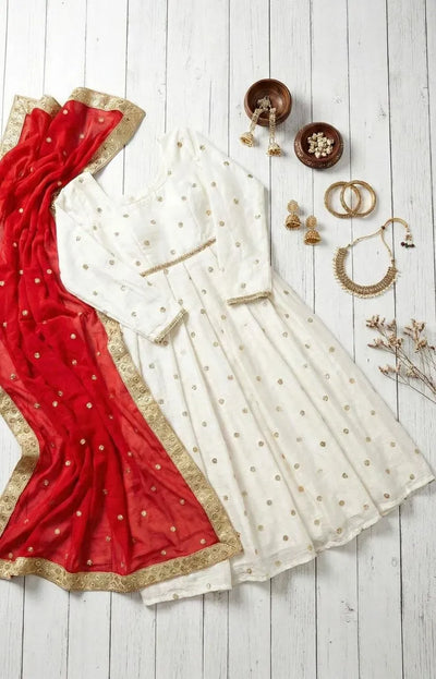 Elegant Chinnon Anarkali Gown - Festive Wear with Dupatta