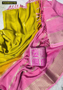 Elegant Chinnon Saree - Weaving Design & Tassels for Women