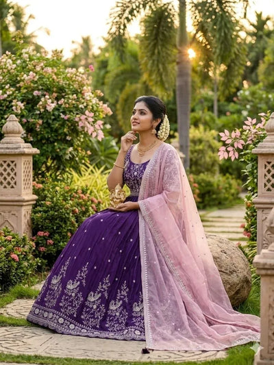 Elegant Chinnon Silk Anarkali Gown - Premium Festive Wear with Embroidery Dupatta Set