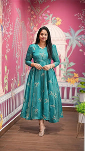 Elegant Chinnon Silk Maxi Dress - Fusion Partywear with Beautiful Bead Work for Women