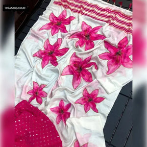 Elegant Chinnon Silk Saree - Floral & Khatli Work | Party Wear