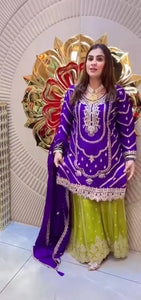 Elegant Chinnon Silk Sharara Set - Heavy Embroidery for Parties