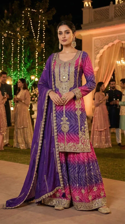 Elegant Chinnon Silk Suit Set - Embroidered Festive Wear for Women