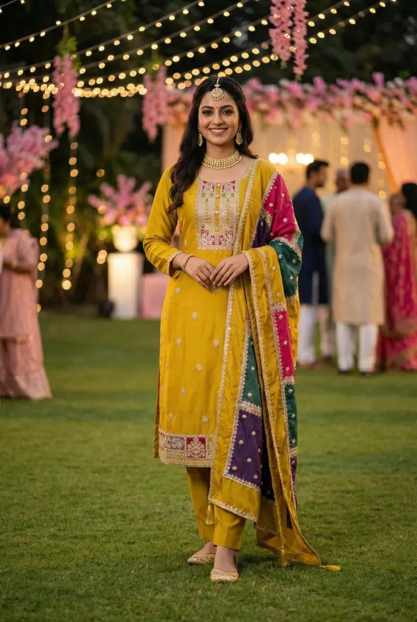 Premium Chinon Embroidered Kurti Set with Sequence Work