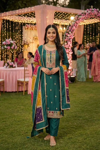 Elegant Chinon Embroidered Kurti Set - Sequence Work for Festive Wear