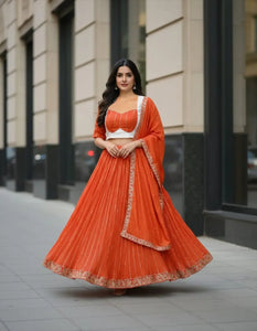 Elegant Chinon Embroidery Lehenga - Full-Stitched Festive Wear