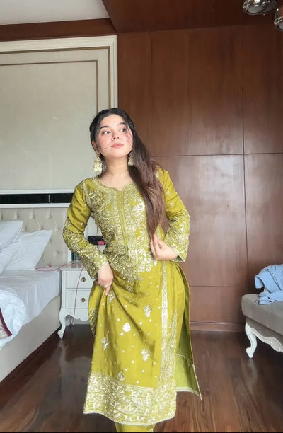 Elegant Chinon Kurti Set - Sequence Embroidery Festive Wear for Women