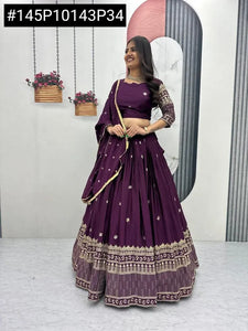 Premium Royal Purple Chinon Lehenga Choli - Fully Stitched Festive Wear