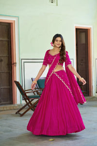 Elegant Chinon Lehenga Choli Set - Heavy Sequins Embroidery for Festive Prep