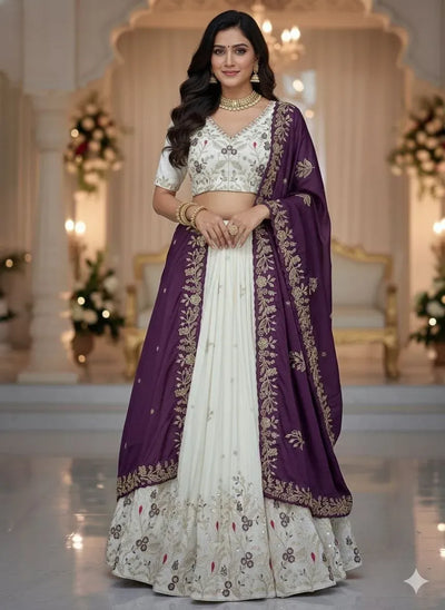Elegant Chinon Lehenga Choli Set with Sequence Embroidery for Wedding Festive Wear