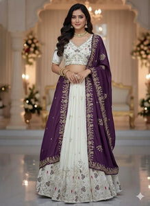 Elegant Chinon Lehenga Choli Set with Sequence Embroidery for Wedding Festive Wear
