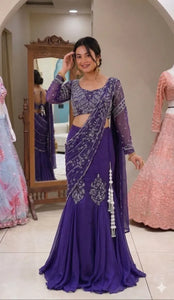 Elegant Chinon Lehenga Choli with Heavy Embroidery & Shrug for Women's Festive Wear