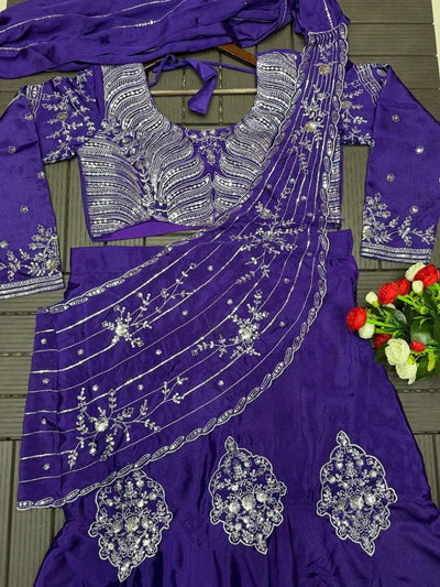 Elegant Chinon Lehenga Choli with Heavy Embroidery & Shrug for Women's Festive Wear