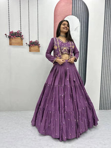 Elegant Chinon Lehenga Jacket Set - Heavy Embroidery Festive Wear