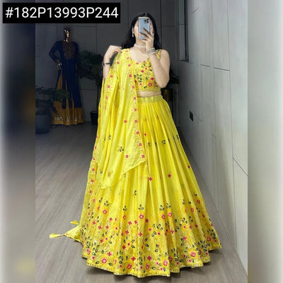 Elegant Chinon Lehenga - Thread & Sequence Work for Festive Occasions