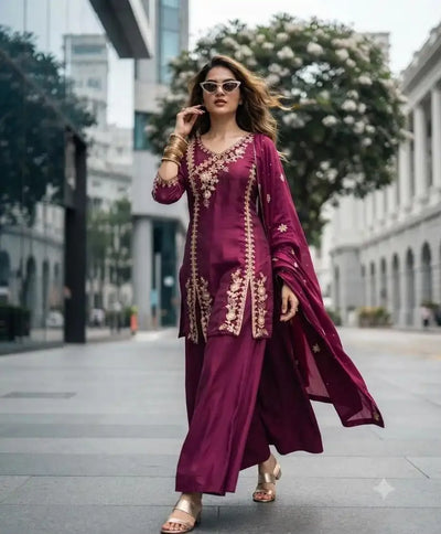 Elegant Chinon Salwar Suit Set with Intricate Embroidery for Festive Wear