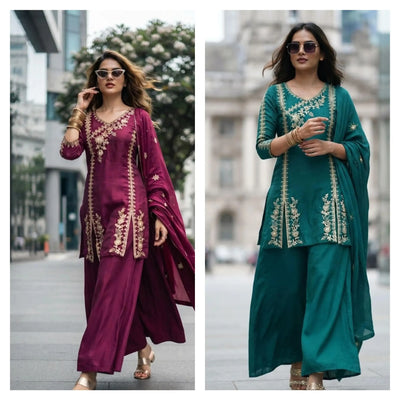 Elegant Chinon Salwar Suit Set with Intricate Embroidery for Festive Wear