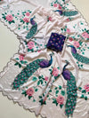 Elegant Chinon Saree - Peacock Digital Print & Mirror Work | Festive Wear