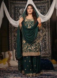 Elegant Chinon Sharara Set - Heavy Embroidery for Festive Wear