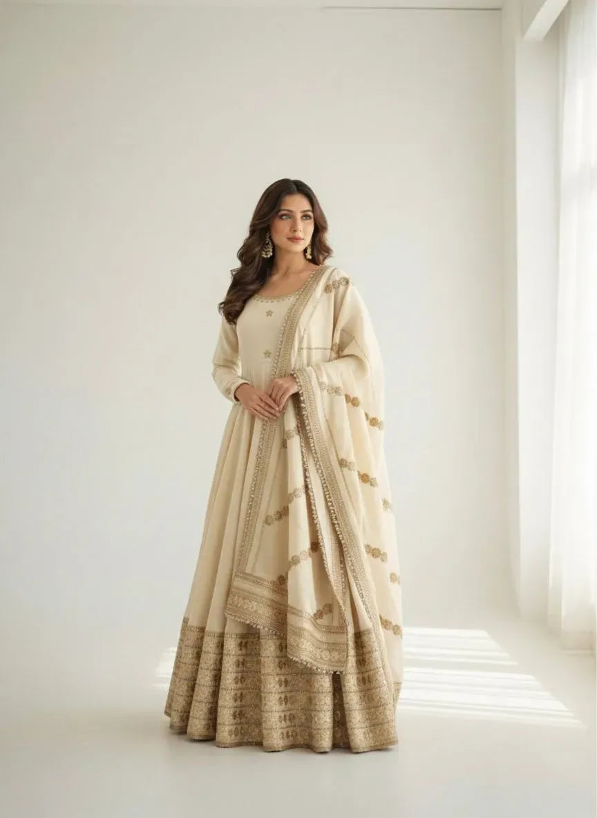 Premium Chinon Silk Anarkali Gown with Heavy Sequence Embroidery