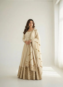 Premium Chinon Silk Anarkali Gown with Heavy Sequence Embroidery and Dupatta Set